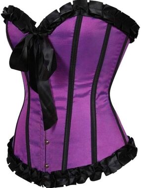 Vibrant Purple Satin Corset with Black Lace-Up Detailing